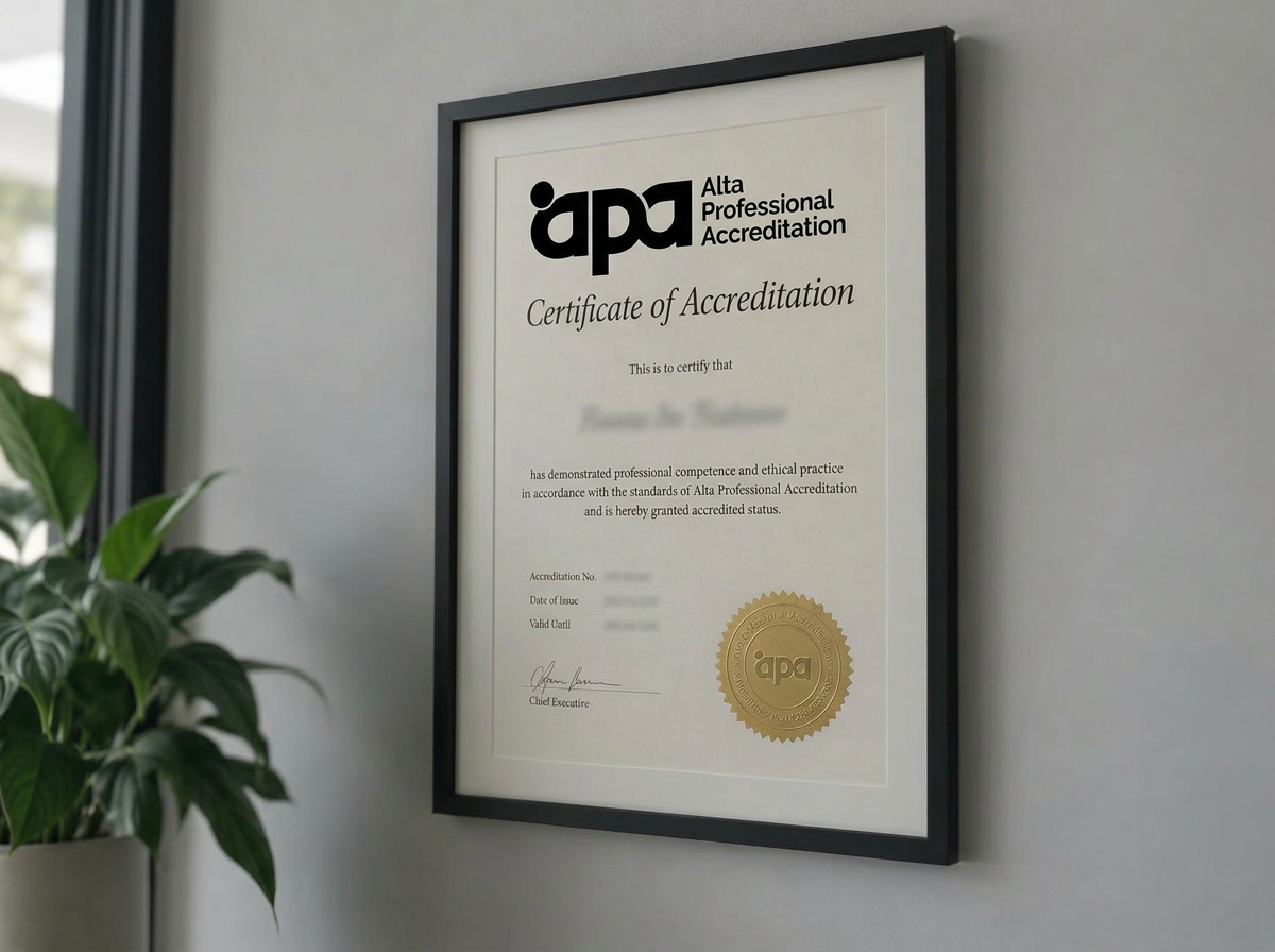 Framed APA Certificate of Accreditation